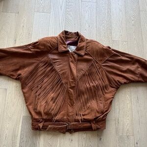 Vintage Women's Suede Fringe Bomber Jacket Size Large
